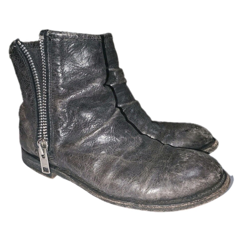 JOHN FLUEVOG MALCOM Sz 7 Gray Distressed Zip Lagenlook Boho Leather Ankle Boots